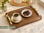 سینی پذیرایی چوبی با دسته طلایی