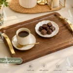 سینی پذیرایی چوبی با دسته طلایی