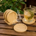 زیر لیوانی چوبی دایره‌ای