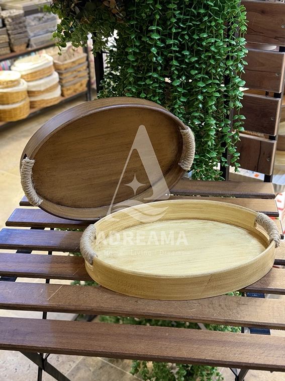 سینی چوبی بیضی دسته کنفی