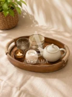 سینی چوبی بیضی دسته کنفی