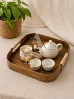 سینی چوبی مربع دسته کنفی