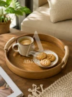 سینی چوبی گرد دسته کنفی