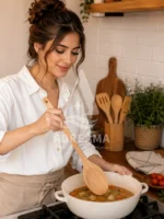 قاشق چوبی بزرگ دسته بلند