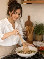 کفگیر چوبی شیاردار قوس‌دار