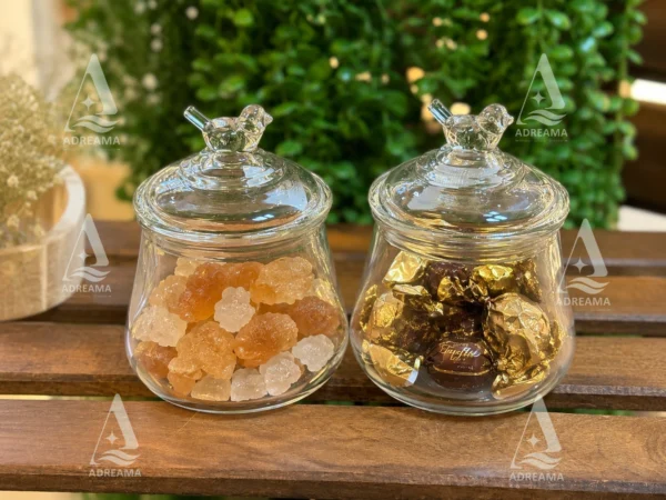 ظرف شیشه‌ای درب‌دار طرح پرنده