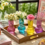 گلدان نقلی رنگی شیشه‌ای