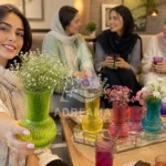 گلدان نقلی رنگی شیشه‌ای