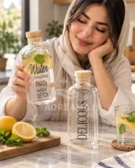 بطری آب شیشه‌ای درب چوبی