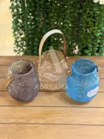گلدان شیشه‌ای دسته چرمی